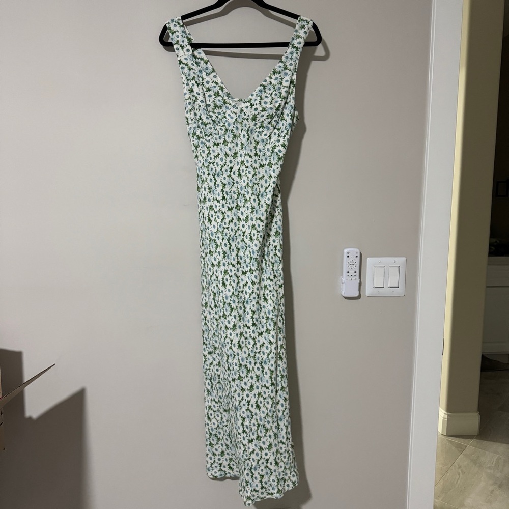 Reformation Beauden Sleeveless V Neck Crepe Midi Dress White Green Floral M - Picture 2 of 9